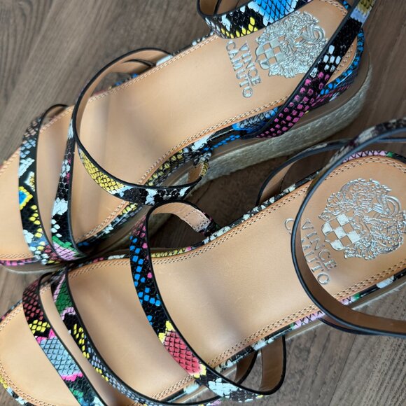 Vince Camuto Aevie Colorful Snakeskin Print Leather Platform Sandals Size 8 1/2 - Picture 11 of 11